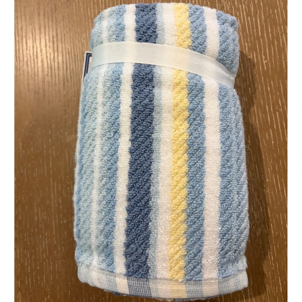 Tommy Bahama 2 Piece Hand Towel Set Ocean Bay Blue Yellow Stripe 100% Cotton NWT